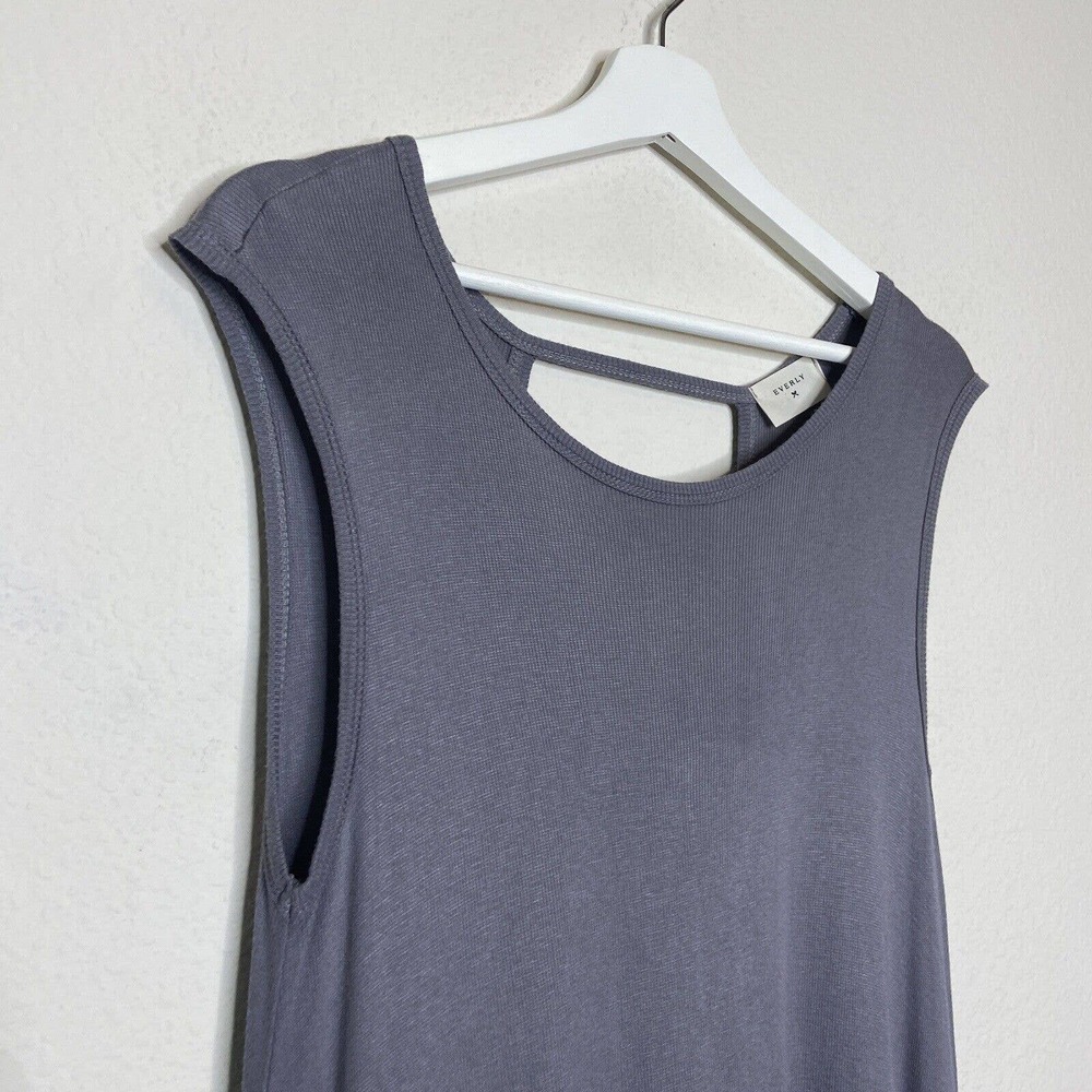 Everly Open Back Micro Ribbed Gray Dress M - Picture 3 of 9